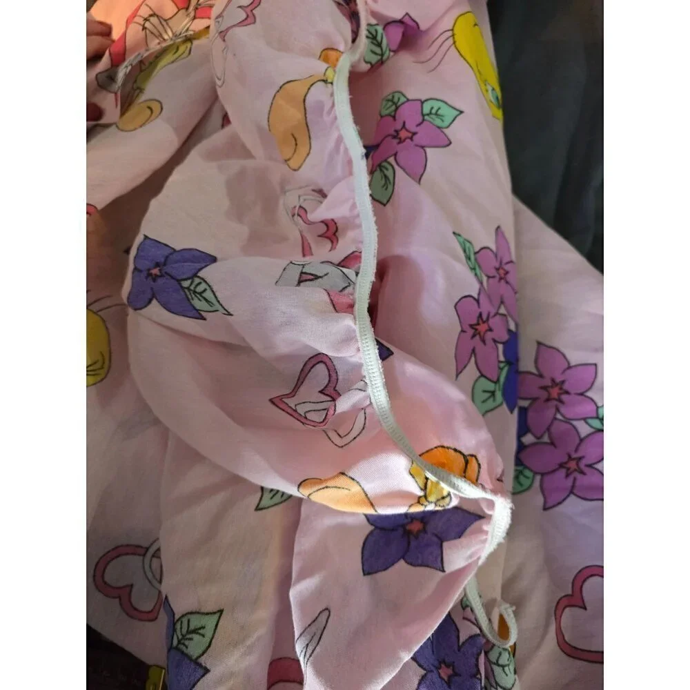 Vintage 90s 1996 Looney Tunes Pink Hearts Valentines Twin Sheet Set Tweety Tasma